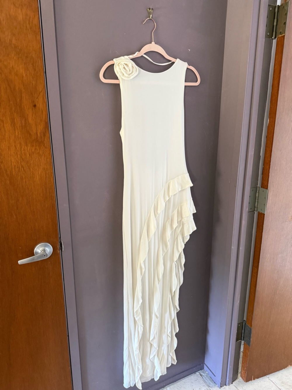 AFRM White High-Low Ruffle One-Shoulder Gown - Picture 4 of 9